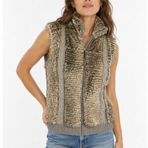 2/$30 Fuda Faux Fur Cable Knit Vest Tan Brown Full Zip Size S